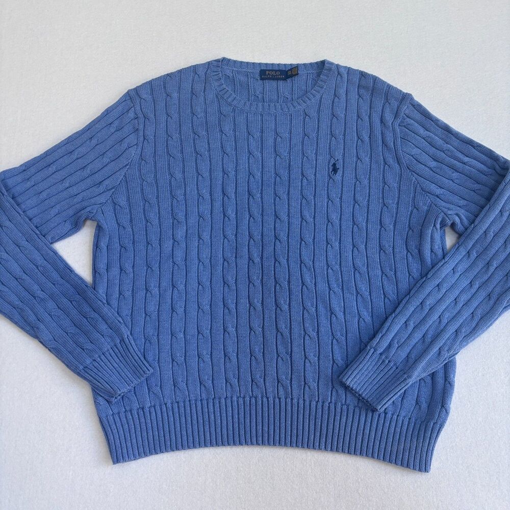 Polo Ralph Lauren Cable Knit Sweater Women's XXL Blue Cotton Pony Preppy - Picture 2 of 8